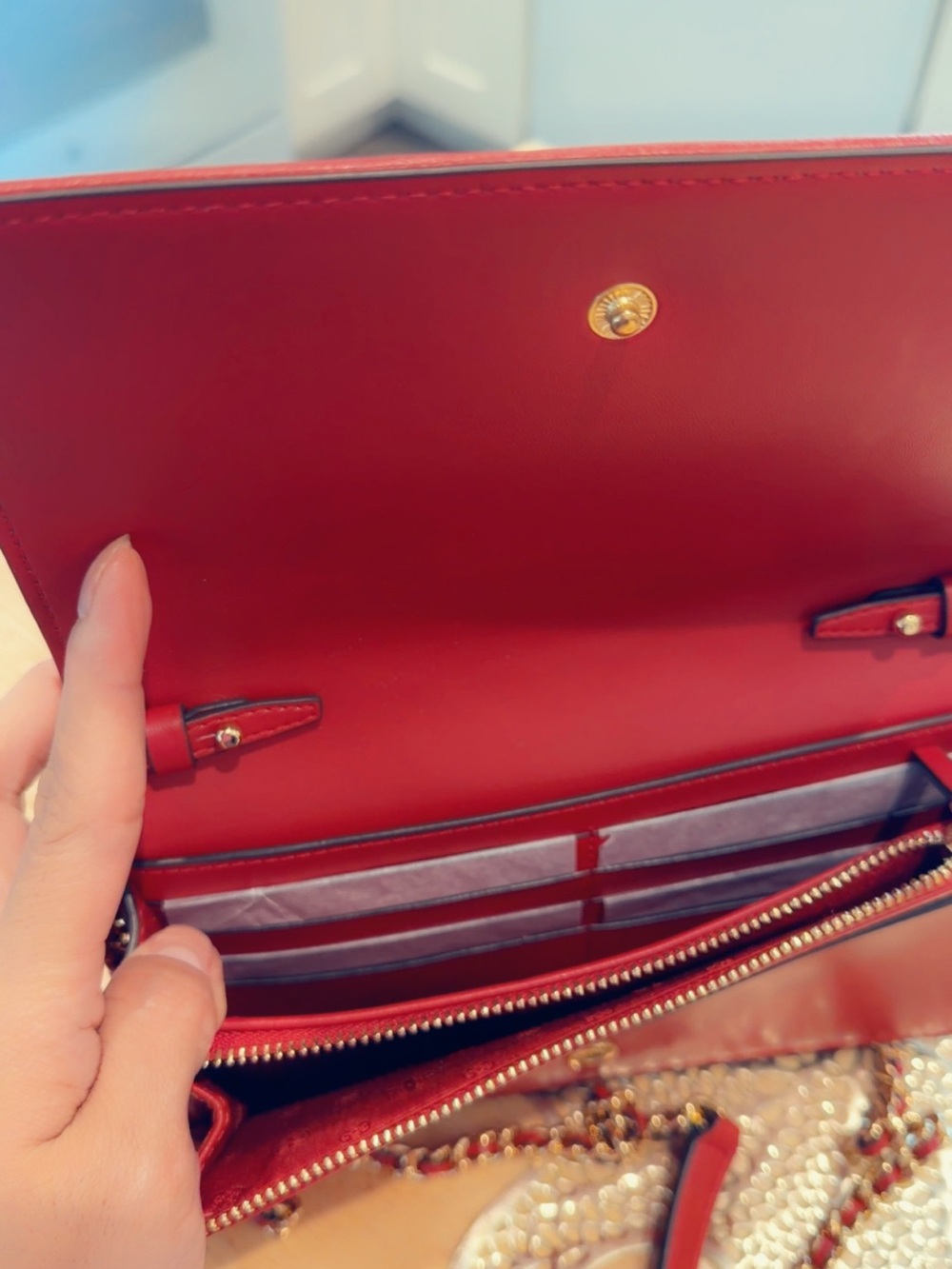 Tory Burch Red Quilted Leather Chain Strap Crossbody - Picture 4 of 5